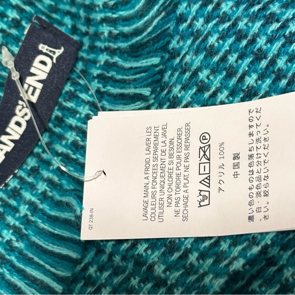 Land’s End NWT Teal Aqua Turquoise Checked Woven Scarf. Soft & Lightweight Blue - Picture 15 of 16